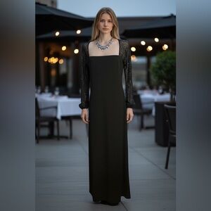 JS Boutique Luxury Black Beaded Long Sleeve Gown Size 12